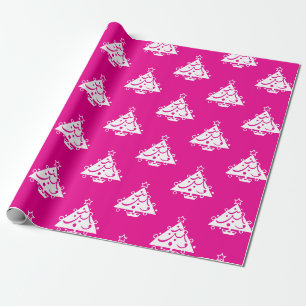 Niedlich Retro Pink White Christmas Tree Muster Geschenkpapier