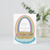Niedlich Retro Rainbow Noah Ark Baby Geburt Ansage Postkarte (Stehend Vorderseite)