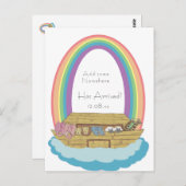 Niedlich Retro Rainbow Noah Ark Baby Geburt Ansage Postkarte (Vorne/Hinten)