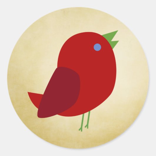 Niedlich Retro Red Bird Runder Aufkleber (Vorderseite)
