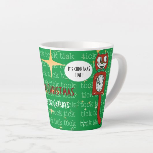 Niedlich Retro Red Green Custom Christmas Cat Milchtasse (Rechte Ecke)