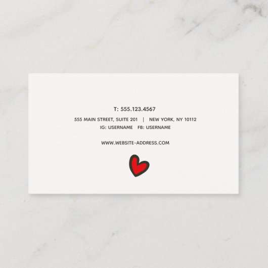 Niedlich Retro Red Heart Handgeschriebene Skriptty Visitenkarte (Rückseite)