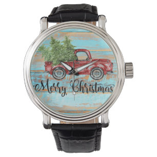 Niedlich Retro Red Truck Land Weihnachten Armbanduhr