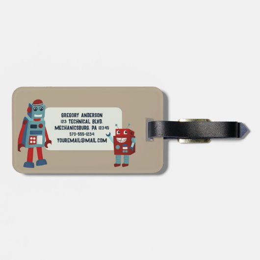 Niedlich Retro Robots Personalisierte Sci-Fi Gepäckanhänger (Rückseite horizontal)