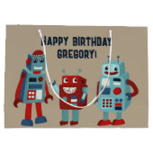 Niedlich Retro Robots Personalisierte Sci-Fi Große Geschenktüte (Rückseite)