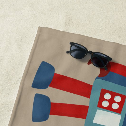 Niedlich Retro Robots Personalisierte Sci-Fi Strandtuch (Beispiel)