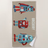 Niedlich Retro Robots Personalisierte Sci-Fi Strandtuch (Vorderseite)