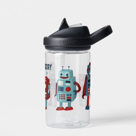 Niedlich Retro Robots Personalisierte Sci-Fi Trinkflasche (Links)