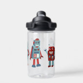 Niedlich Retro Robots Personalisierte Sci-Fi Trinkflasche (Rückseite)