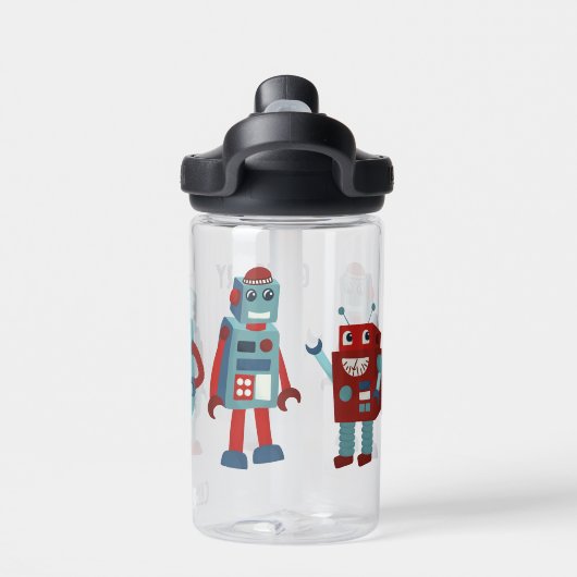 Niedlich Retro Robots Personalisierte Sci-Fi Trinkflasche (Rückseite)