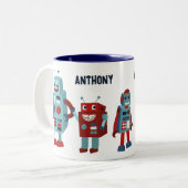 Niedlich Retro Robots Personalisierte Sci-Fi Zweifarbige Tasse (Vorderseite Links)