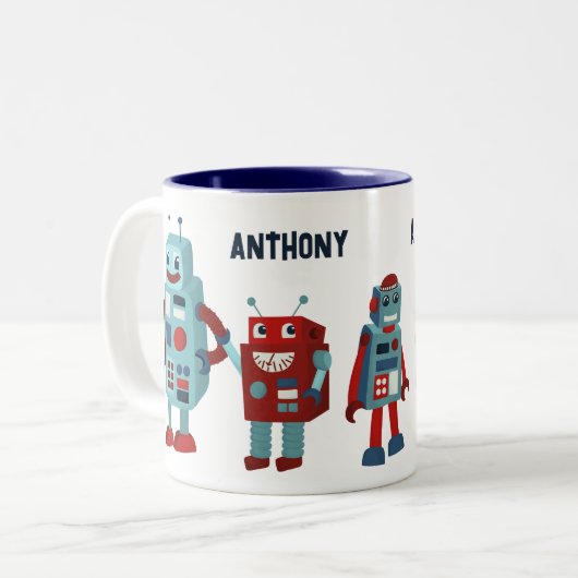 Niedlich Retro Robots Personalisierte Sci-Fi Zweifarbige Tasse (Vorderseite Links)