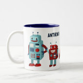Niedlich Retro Robots Personalisierte Sci-Fi Zweifarbige Tasse (Links)