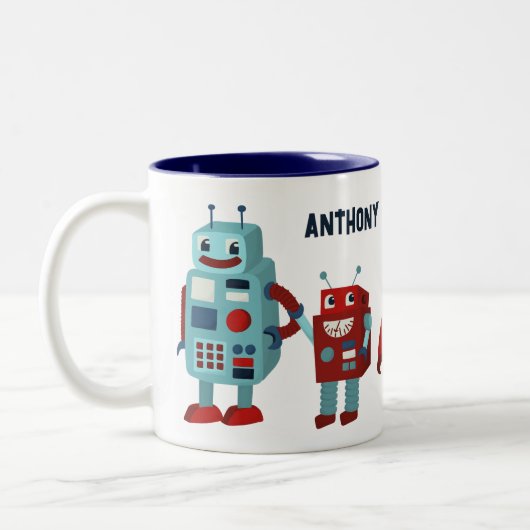 Niedlich Retro Robots Personalisierte Sci-Fi Zweifarbige Tasse (Links)