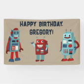 Niedlich Retro Robots Sci-Fi Boys Geburtstag Banner (Horizontal)