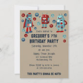 Niedlich Retro Robots Sci-Fi Boys Geburtstag Einladung (Vorderseite)
