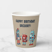 Niedlich Retro Robots Sci-Fi Boys Geburtstag Pappbecher (Vorderseite)