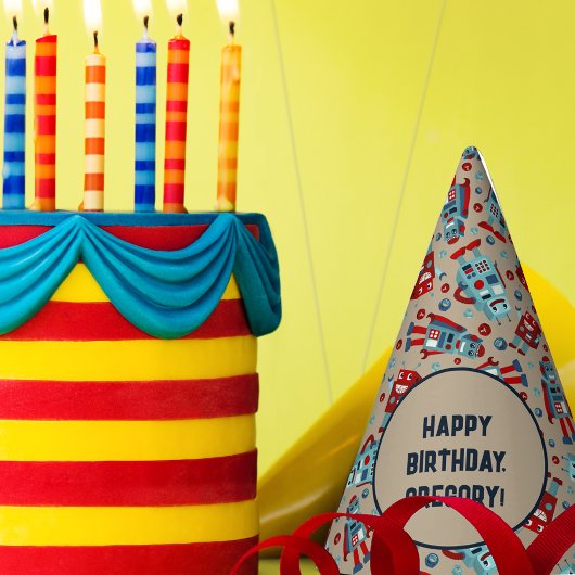 Niedlich Retro Robots Sci-Fi Boys Geburtstag Partyhütchen