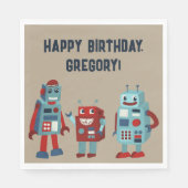 Niedlich Retro Robots Sci-Fi Boys Geburtstag Serviette (Vorderseite)