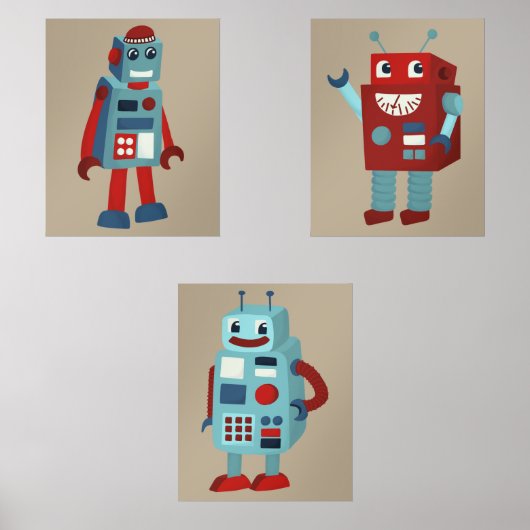 Niedlich Retro Robots Sci-Fi Themed Bilderwand Sets (Vorderseite)