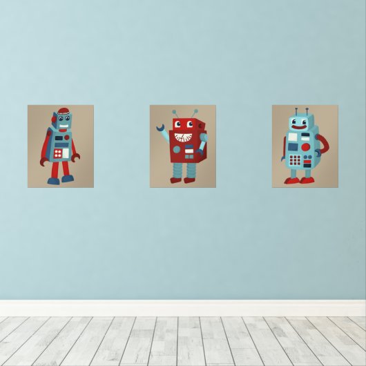 Niedlich Retro Robots Sci-Fi Themed Bilderwand Sets (Holzboden)