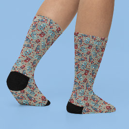Niedlich Retro Robots Sci-Fi Themed Socken