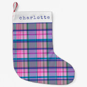 Niedlich Retro Rosa Kariertes Muster Personalisier Kleiner Weihnachtsstrumpf (Vorderseite)