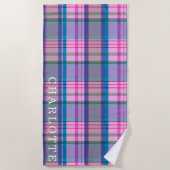 Niedlich Retro Rosa Kariertes Muster Personalisier Strandtuch (Vorderseite)