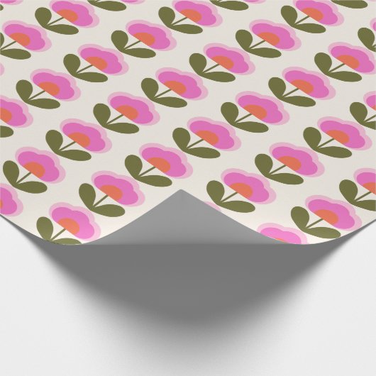 Niedlich Retro Rosa Skandinavien Blume Art Muster Geschenkpapier (Ecke)