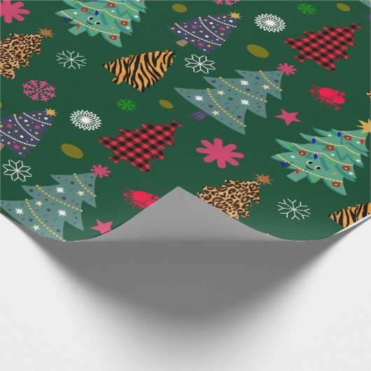 Niedlich Retro Rosa und grüner Weihnachtsbaum Geschenkpapier (Ecke)