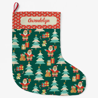 Niedlich Retro Santa Anpassbare Weihnachtsfeiertag Großer Weihnachtsstrumpf
