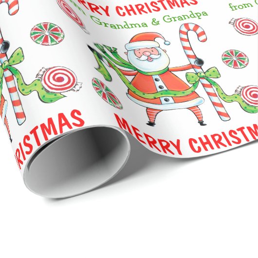 Niedlich Retro Santa Claus Candy Weihnachten Geschenkpapier (Rolleneckpunkt)