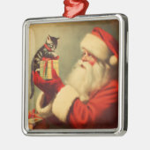 Niedlich Retro Santa mit Kitten Illustration Ornament Aus Metall (Links)