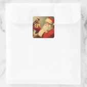 Niedlich Retro Santa mit Kitten Illustration Quadratischer Aufkleber (Tasche)
