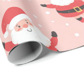 Niedlich Retro Santa Pink Weihnachtswackelpapier Geschenkpapier (Rolleneckpunkt)