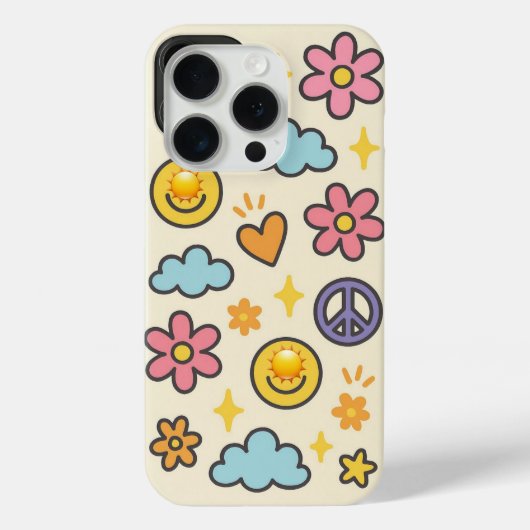 Niedlich Retro Smiley & Peace Case-Mate iPhone Hülle (Rückseite)