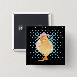 Niedlich Retro Vibes Chick Blasing Bubblegum Black Button