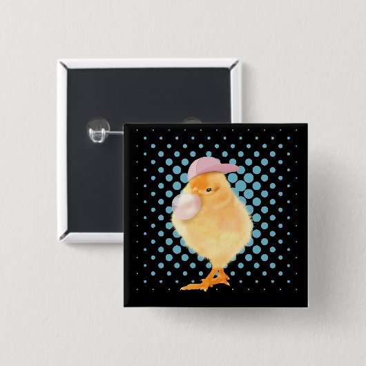 Niedlich Retro Vibes Chick Blasing Bubblegum Black Button (Vorne & Hinten)