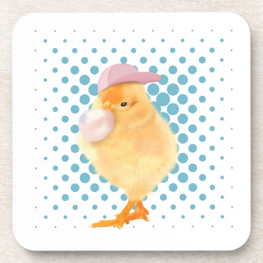 Niedlich Retro Vibes Chick Blasing Bubblegum White Getränkeuntersetzer (Vorderseite)