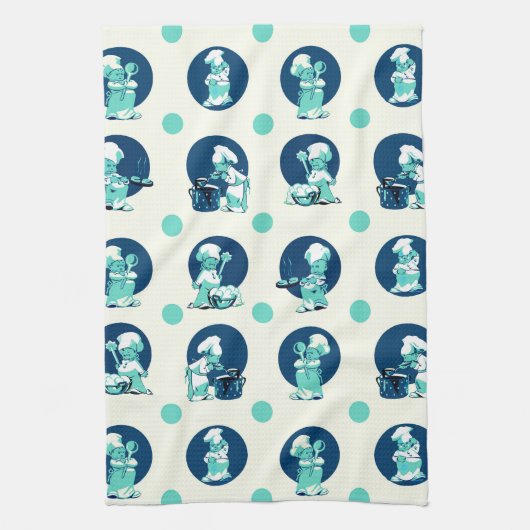 Niedlich Retro Vintag Blue Boy Koch Koch Geschirrtuch (Vertikal)