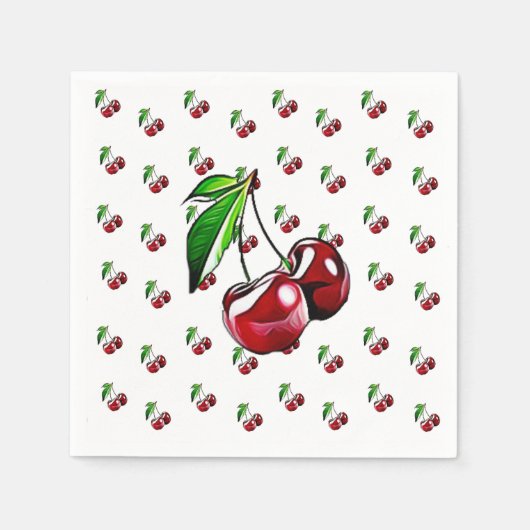Niedlich Retro Vintag Cherries Napkin Serviette (Vorderseite)
