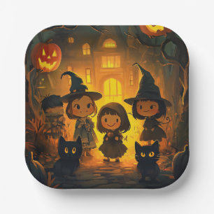 Niedlich Retro Vintag Halloween Kids Ghost Pumpkin Pappteller