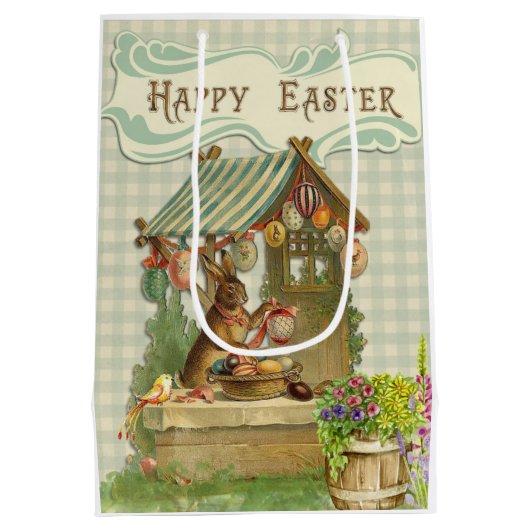 Niedlich Retro Vintag Osterhase Mittlere Geschenktüte (Rückseite)