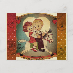Niedlich Retro Vintag Valentine Children Horse Feiertagspostkarte