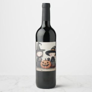 Niedlich Retro Vintage Halloween Kids Trick oder B Weinetikett
