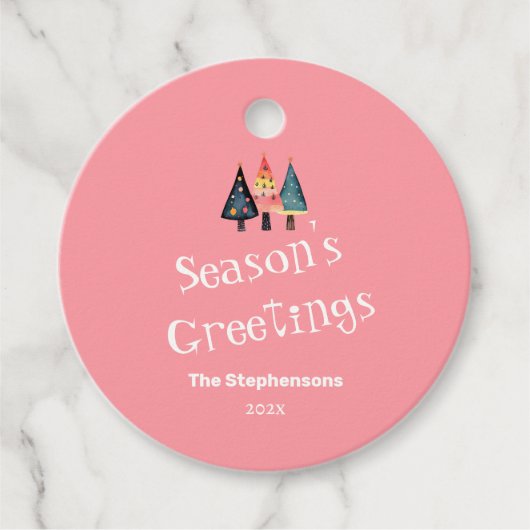 Niedlich Retro Weihnachtsbaum Rosa Feiertag Geschenkanhänger (Vorderseite)