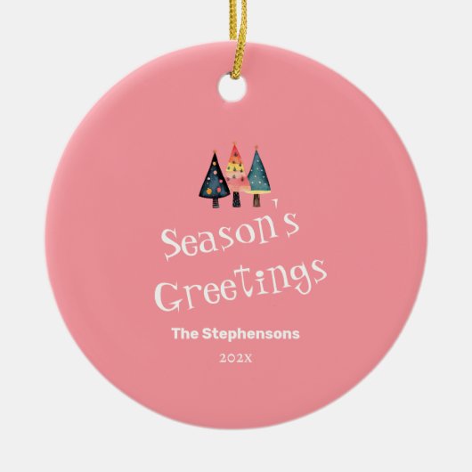 Niedlich Retro Weihnachtsbaum Rosa Feiertag Keramik Ornament (Vorne)