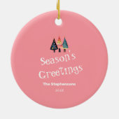 Niedlich Retro Weihnachtsbaum Rosa Feiertag Keramik Ornament (Hinten)