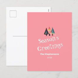 Niedlich Retro Weihnachtsbäume Rosa Feiertag Postk Feiertagspostkarte