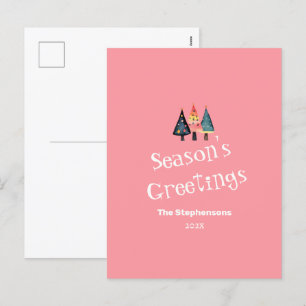 Niedlich Retro Weihnachtsbäume Rosa Feiertag Postk Feiertagspostkarte